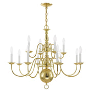 Williamsburgh 12-Light 32" 2-Tier Chandelier in Polished Brass