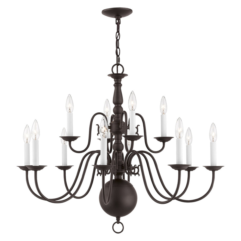 Williamsburgh 12-Light 32" 2-Tier Chandelier in Bronze