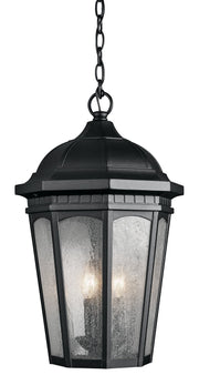 Courtyard 3-Light Outdoor Lantern Pendant in Textured Black