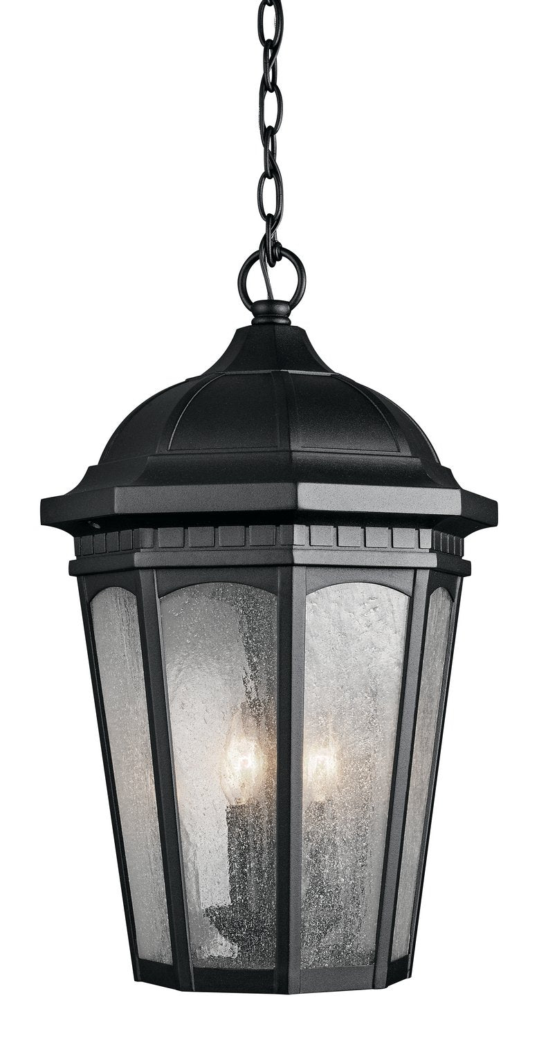 Courtyard 3-Light Outdoor Lantern Pendant in Textured Black