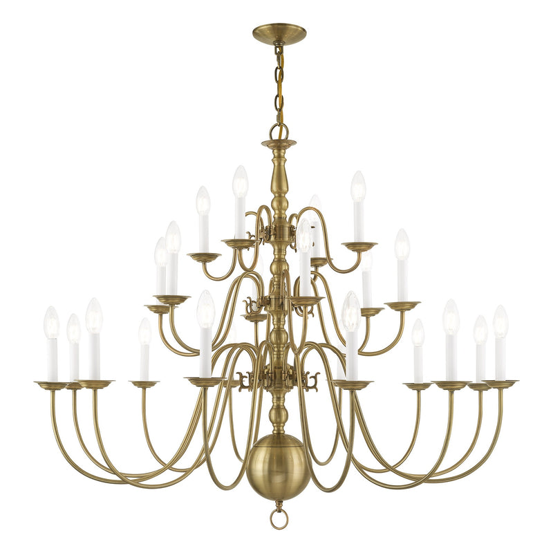 Williamsburgh 22-Light Grande 3-Tier Foyer Chandelier in Antique Brass