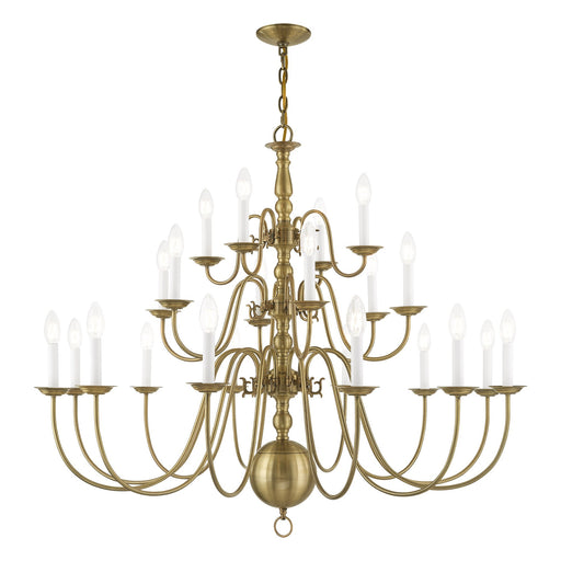 Williamsburgh 22-Light Grande 3-Tier Foyer Chandelier in Antique Brass