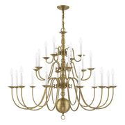 Williamsburgh 22-Light Grande 3-Tier Foyer Chandelier in Antique Brass