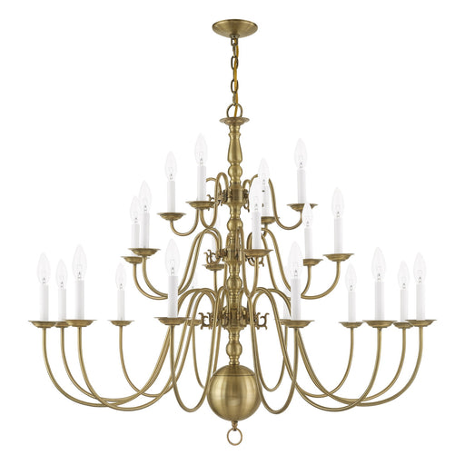 Williamsburgh 22-Light Grande 3-Tier Foyer Chandelier in Antique Brass