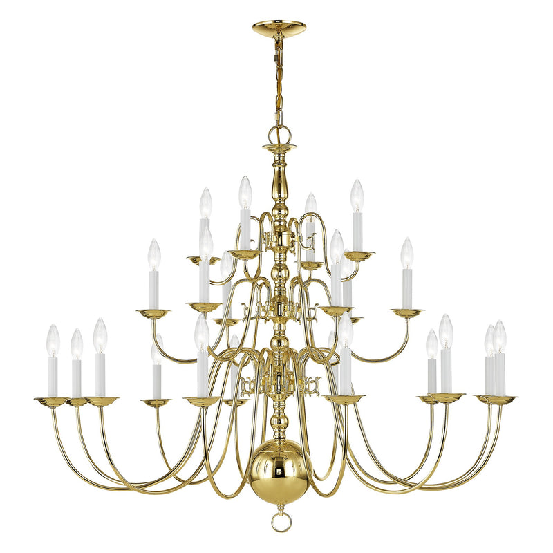 Williamsburgh 22-Light Grande 3-Tier Foyer Chandelier in Polished Brass