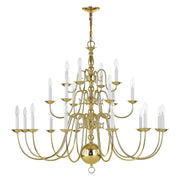 Williamsburgh 22-Light Grande 3-Tier Foyer Chandelier in Polished Brass