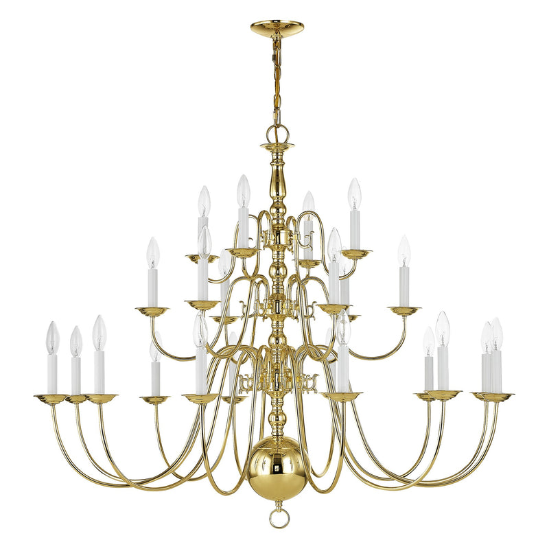 Williamsburgh 22-Light Grande 3-Tier Foyer Chandelier in Polished Brass