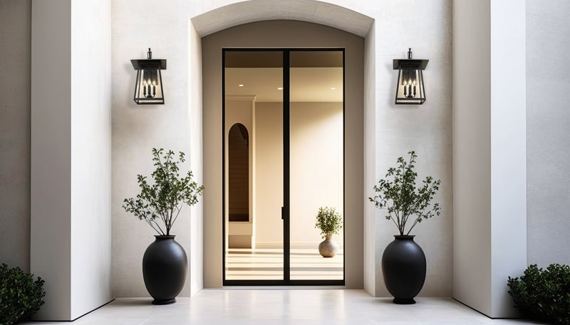 Rainer 4 Light 13.5" Outdoor Wall Light in Black in a room setting
