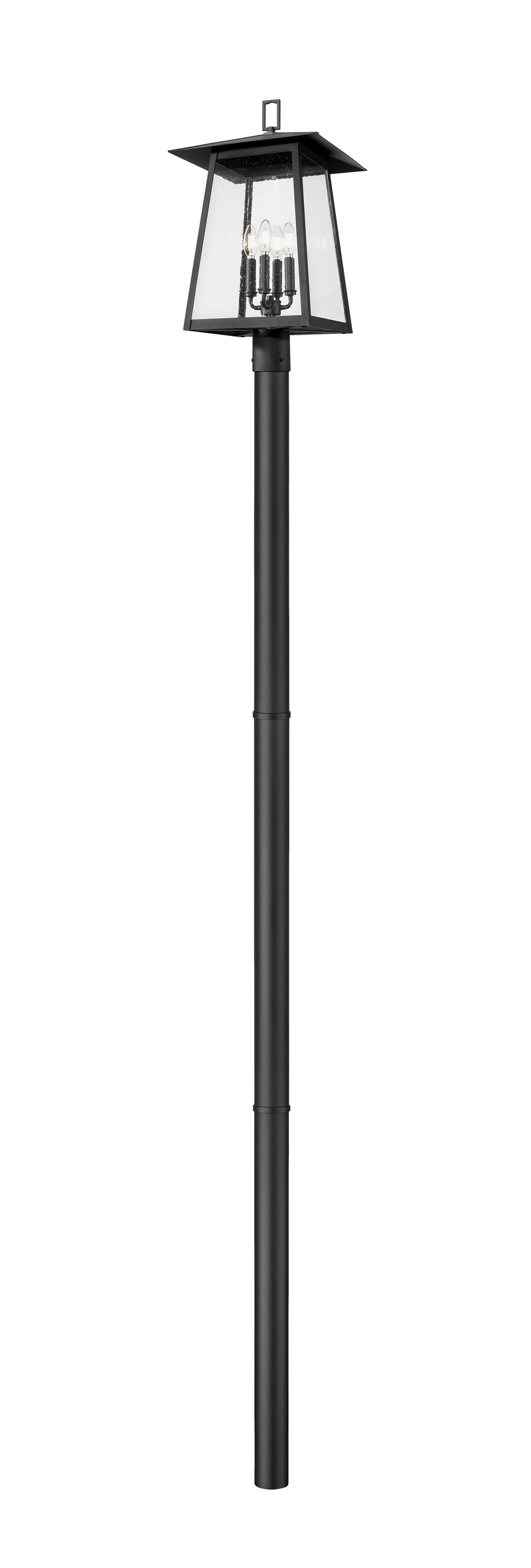 Rainer 4 Light 13.5" Outdoor Post Mount Fixture in Black, 97" Straight Post