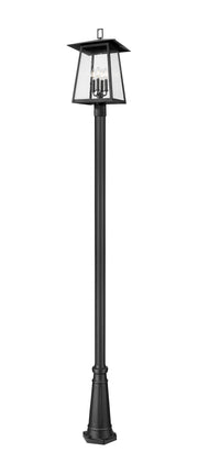 Rainer 4 Light 13.5" Outdoor Post Mount Fixture in Black, 96" Post, 10" Decorative Base