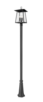 Rainer 4 Light 13.5" Outdoor Post Mount Fixture in Black, 96" Cast Post, 10" Base