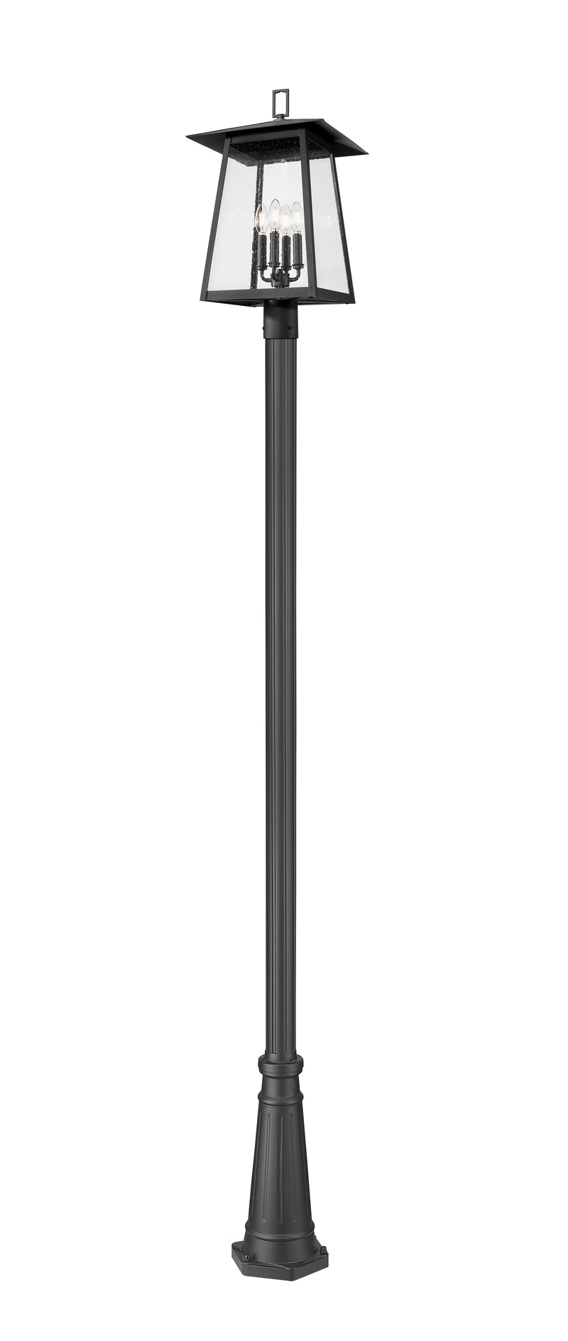 Rainer 4 Light 13.5" Outdoor Post Mount Fixture in Black, 96" Cast Post, 10" Base