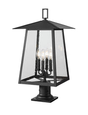 Rainer 4 Light 13.5" Outdoor Post Mount Fixture in Black, Pier Mount, 6" Base