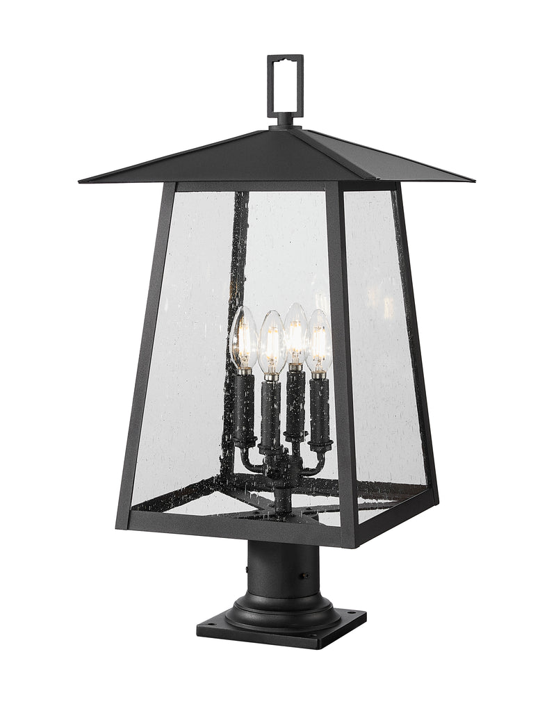 Rainer 4 Light 13.5" Outdoor Post Mount Fixture in Black, Pier Mount, 6" Base