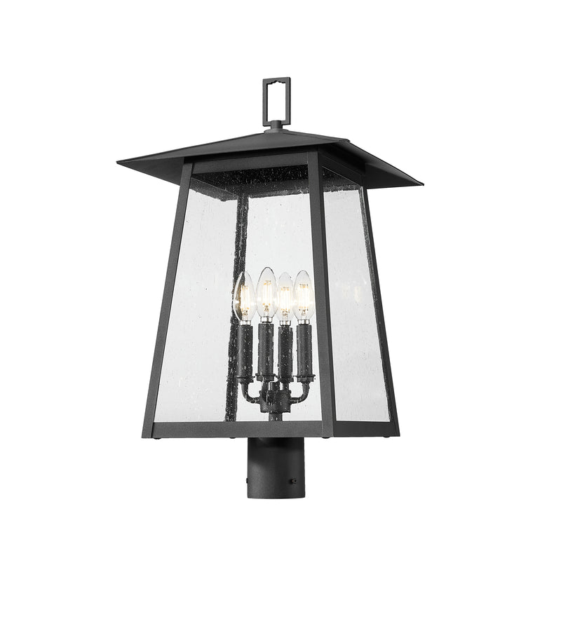 Rainer 4 Light 13.5" Outdoor Post Mount Fixture in Black, Post Top Only, Round Fitter