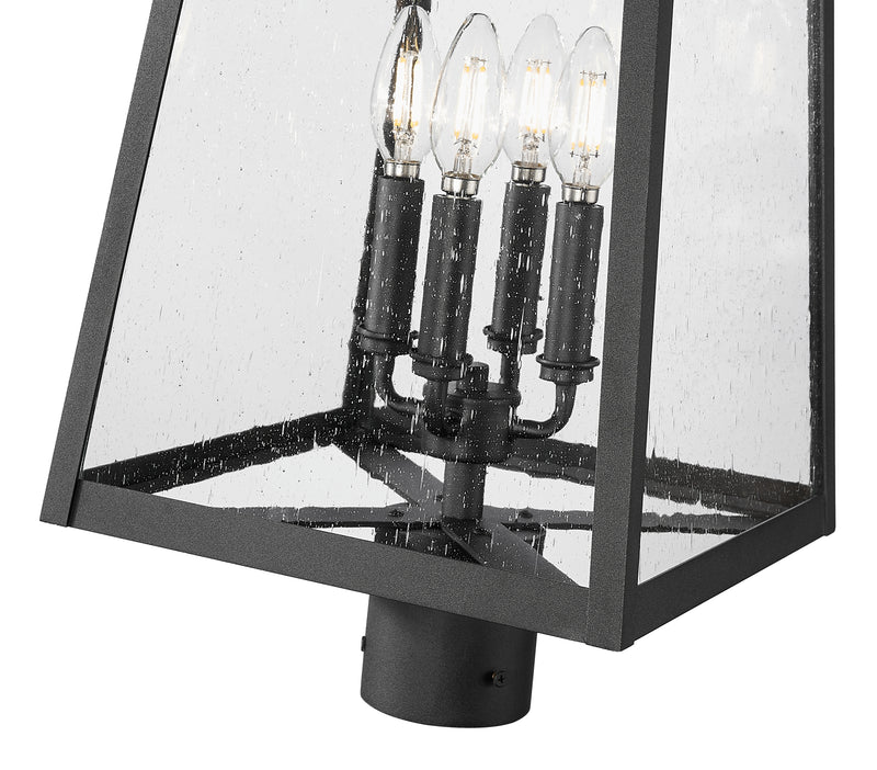 Rainer 4 Light 13.5" Outdoor Post Mount Fixture in Black, Post Top Only, Round Fitter
