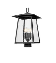 Rainer 4 Light 13.5" Outdoor Post Mount Fixture in Black, Post Top Only, Square Fitter