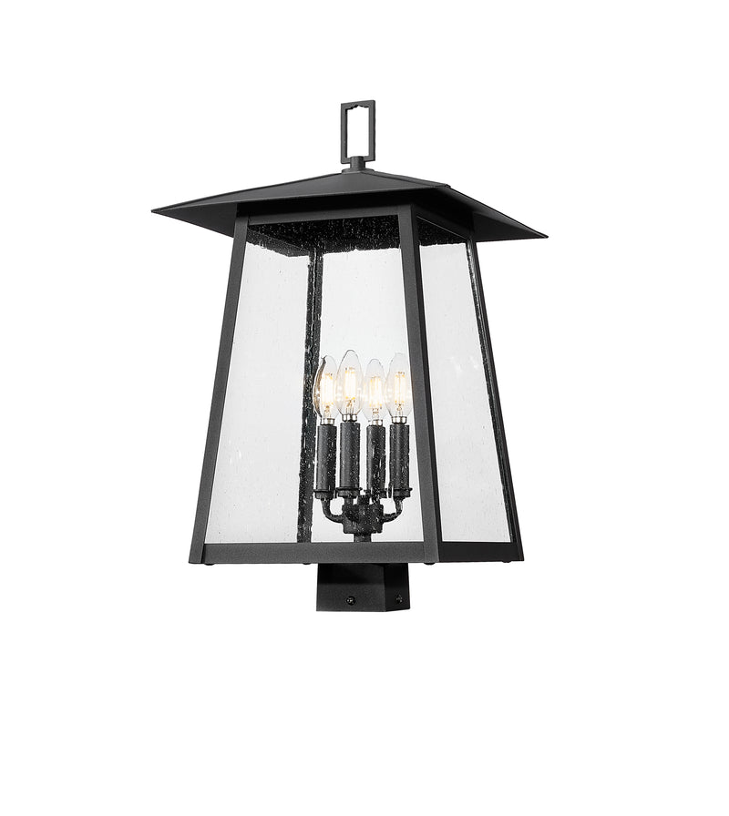 Rainer 4 Light 13.5" Outdoor Post Mount Fixture in Black, Post Top Only, Square Fitter