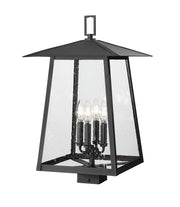 Rainer 4 Light 13.5" Outdoor Post Mount Fixture in Black, Post Top Only, Square Fitter