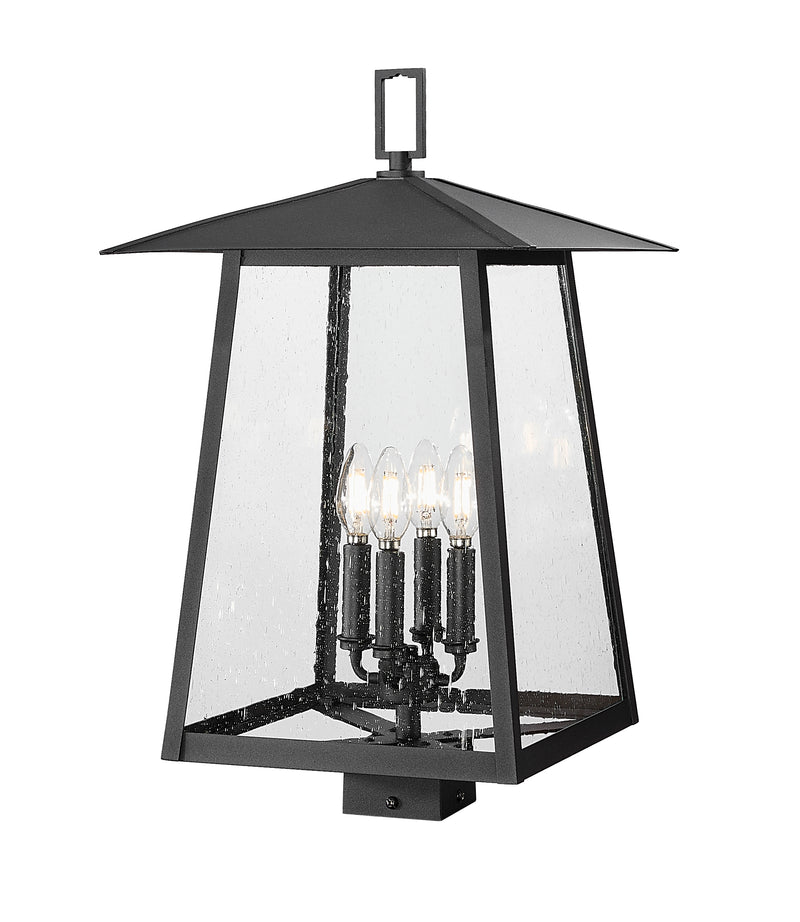 Rainer 4 Light 13.5" Outdoor Post Mount Fixture in Black, Post Top Only, Square Fitter