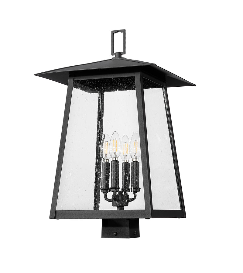 Rainer 4 Light 13.5" Outdoor Post Mount Fixture in Black, Post Top Only, Square Fitter