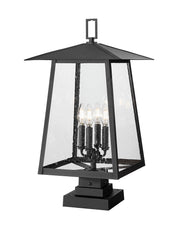 Rainer 4 Light 13.5" Outdoor Post Mount Fixture in Black, Square Pier Mount