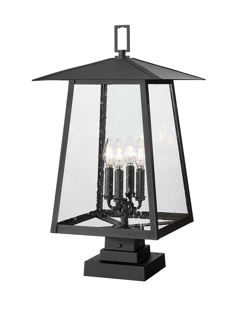 Rainer 4 Light 13.5" Outdoor Post Mount Fixture in Black, Square Pier Mount