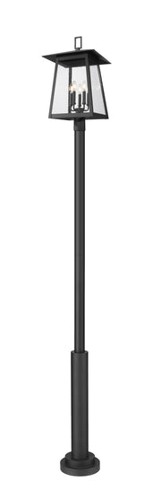 Rainer 5 Light 15.5" Outdoor Post Mount Fixture in Black, 96" Post, 12" Base