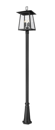 Rainer 5 Light 15.5" Outdoor Post Mount Fixture in Black, 96" Post, 10" Decorative Base