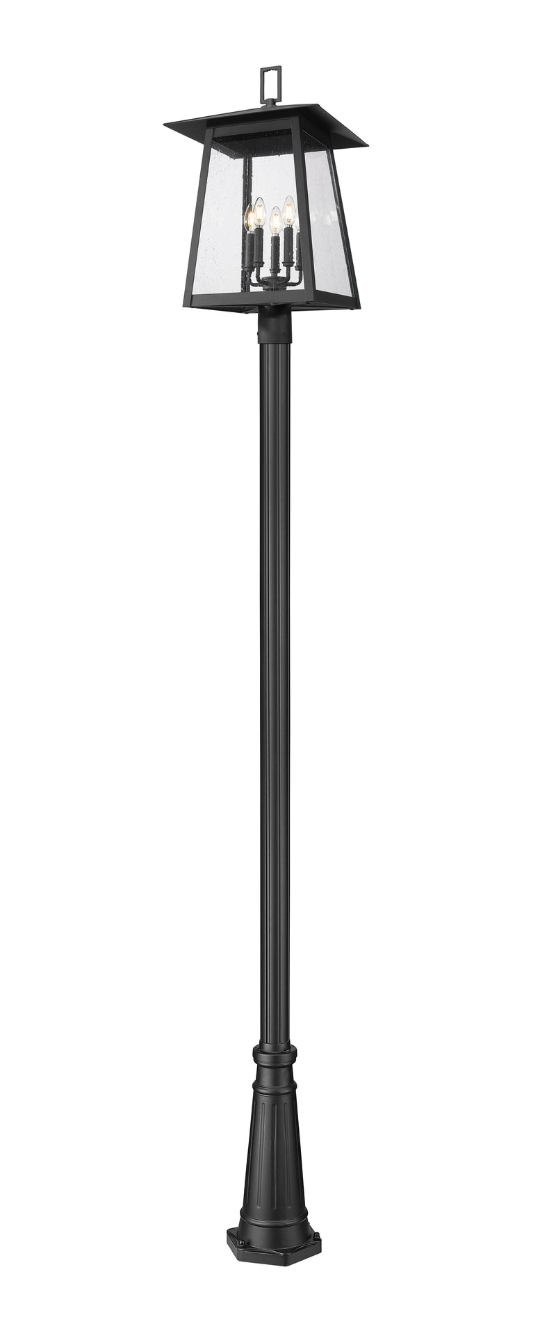 Rainer 5 Light 15.5" Outdoor Post Mount Fixture in Black, 96" Post, 10" Decorative Base