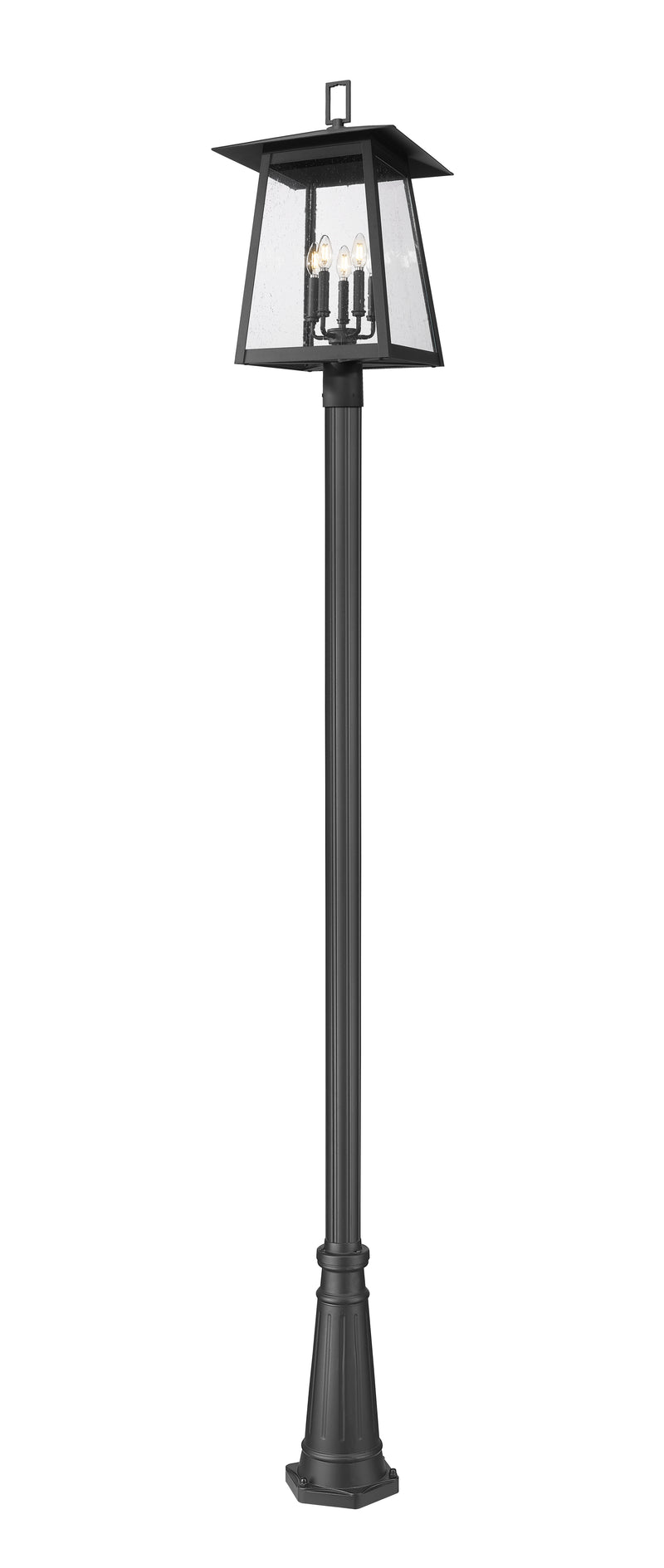 Rainer 5 Light 15.5" Outdoor Post Mount Fixture in Black, 96" Cast Post, 10" Base