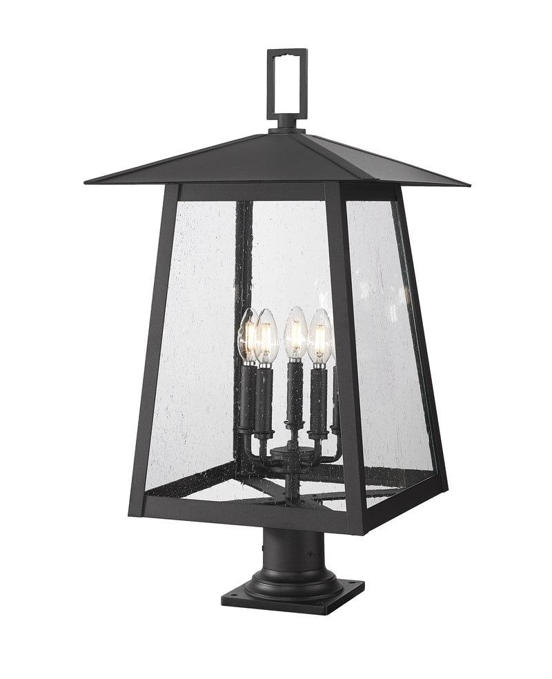 Rainer 5 Light 15.5" Outdoor Post Mount Fixture in Black, Pier Mount, 6" Base