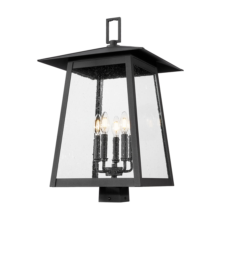 Rainer 5 Light 15.5" Outdoor Post Mount Fixture in Black, Post Top Only, Square Fitter
