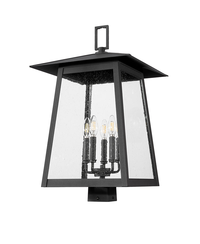 Rainer 5 Light 15.5" Outdoor Post Mount Fixture in Black, Post Top Only, Square Fitter