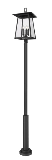 Rainer 6 Light 17.5" Outdoor Post Mount Fixture in Black, 96" Post, 12" Base