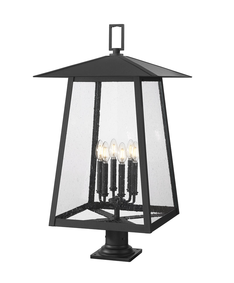 Rainer 6 Light 17.5" Outdoor Post Mount Fixture in Black, Pier Mount, 6" Base