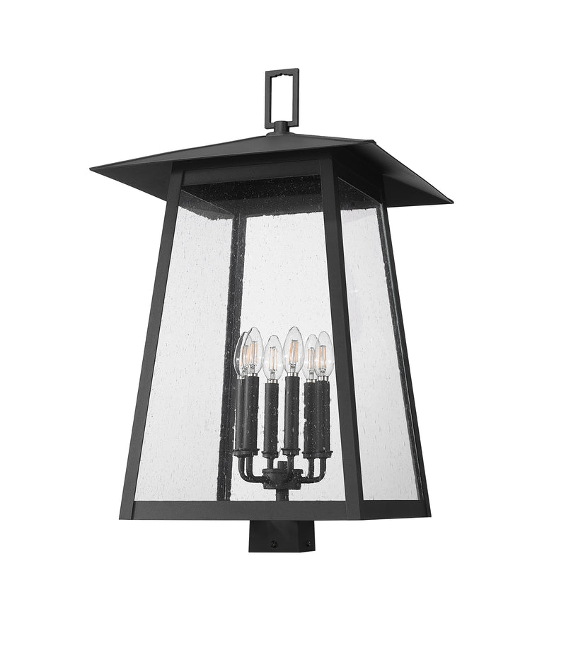 Rainer 6 Light 17.5" Outdoor Post Mount Fixture in Black, Post Top Only, Square Fitter