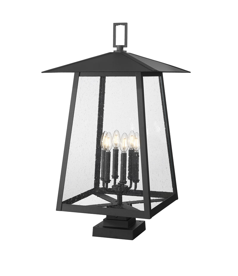 Rainer 6 Light 17.5" Outdoor Post Mount Fixture in Black, Square Pier Mount