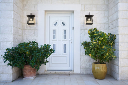 Rainer 1 Light 9.5" Outdoor Wall Light in Black in a room setting