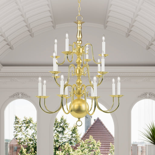 Williamsburgh 16-Light 3-Tier Foyer Chandelier in Polished Brass