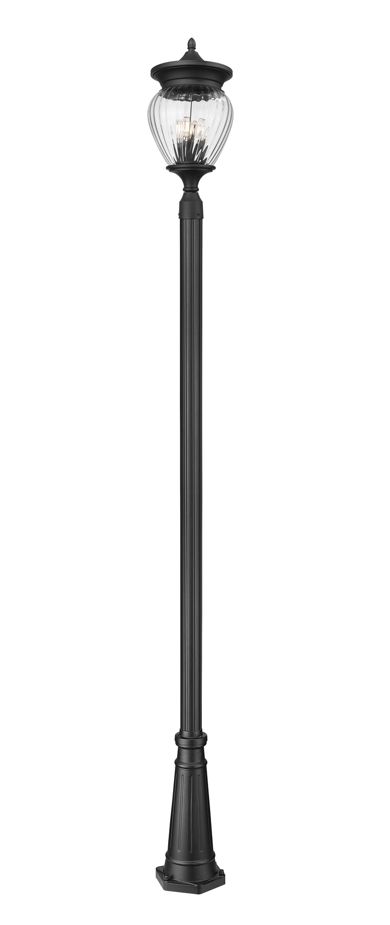 Davina 4 Light 12" Outdoor Post Mount Fixture in Black, 96" Post, 10" Decorative Base