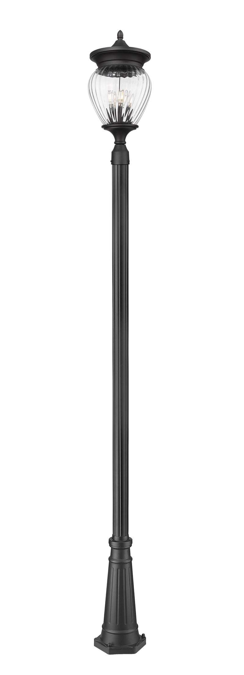 Davina 4 Light 12" Outdoor Post Mount Fixture in Black, 96" Cast Post, 10" Base