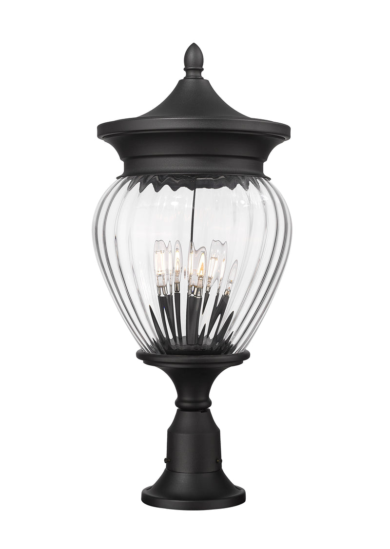 Davina 4 Light 12" Outdoor Post Mount Fixture in Black, Pier Mount, 6.25" Base