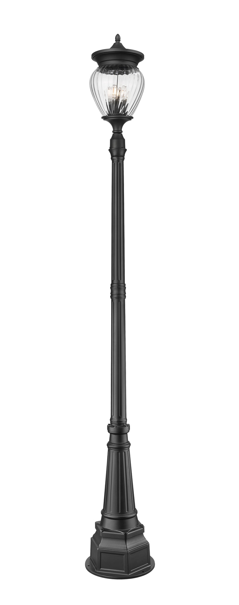Davina 4 Light 12" Outdoor Post Mount Fixture in Black, 84" Post, 14" Base