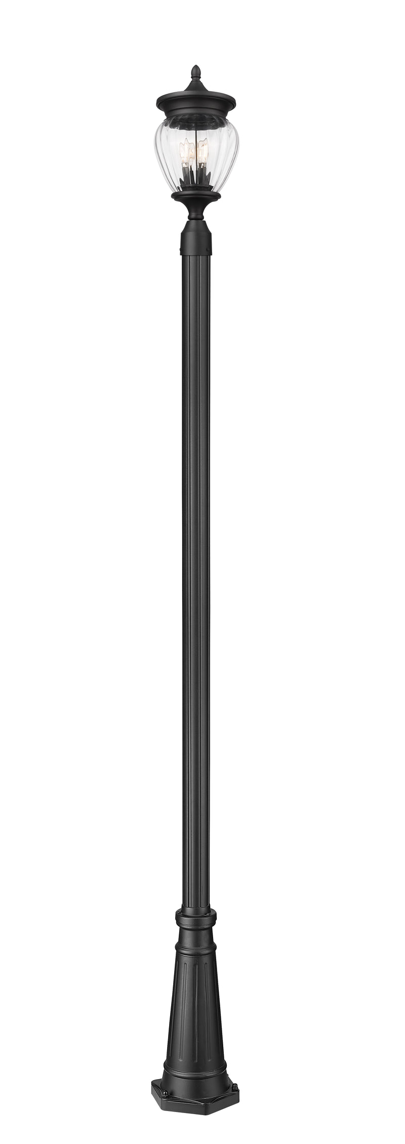 Davina 3 Light 9" Outdoor Post Mount Fixture in Black, 96" Post, 10" Decorative Base
