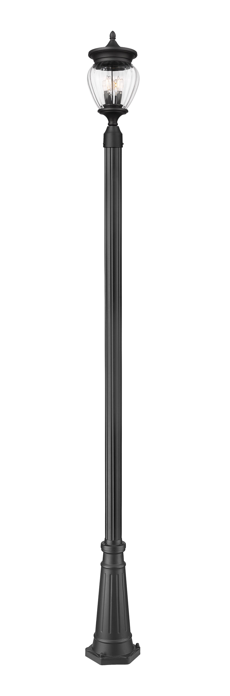 Davina 3 Light 9" Outdoor Post Mount Fixture in Black, 96" Cast Post, 10" Base