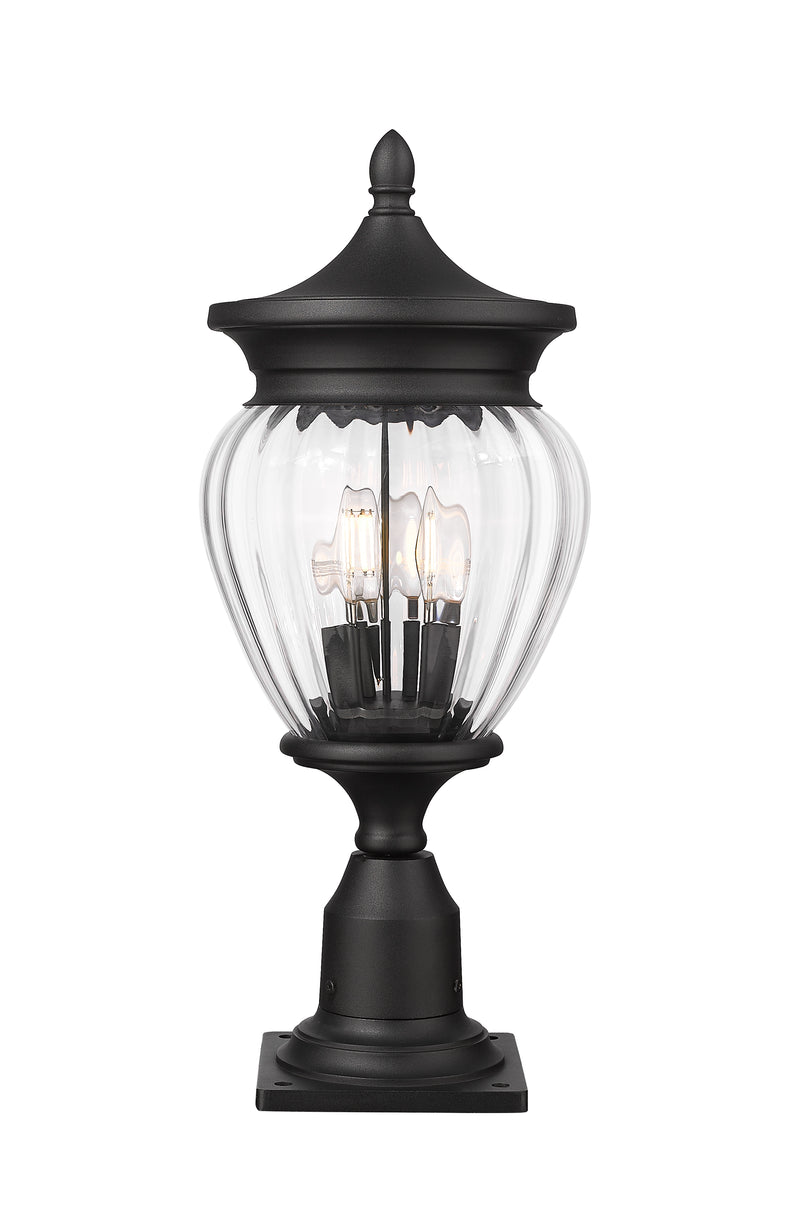 Davina 3 Light 9" Outdoor Post Mount Fixture in Black, Pier Mount, 6" Base