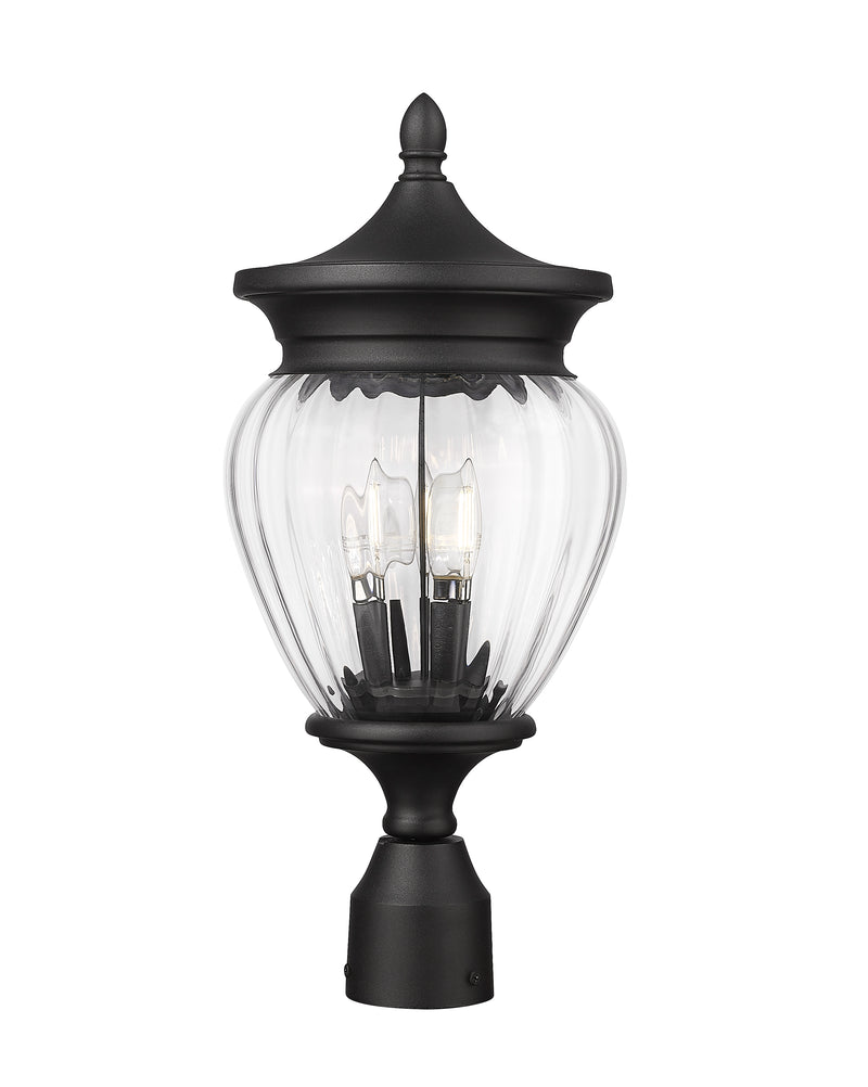 Davina 3 Light 9" Outdoor Post Mount Fixture in Black, Post Top Only