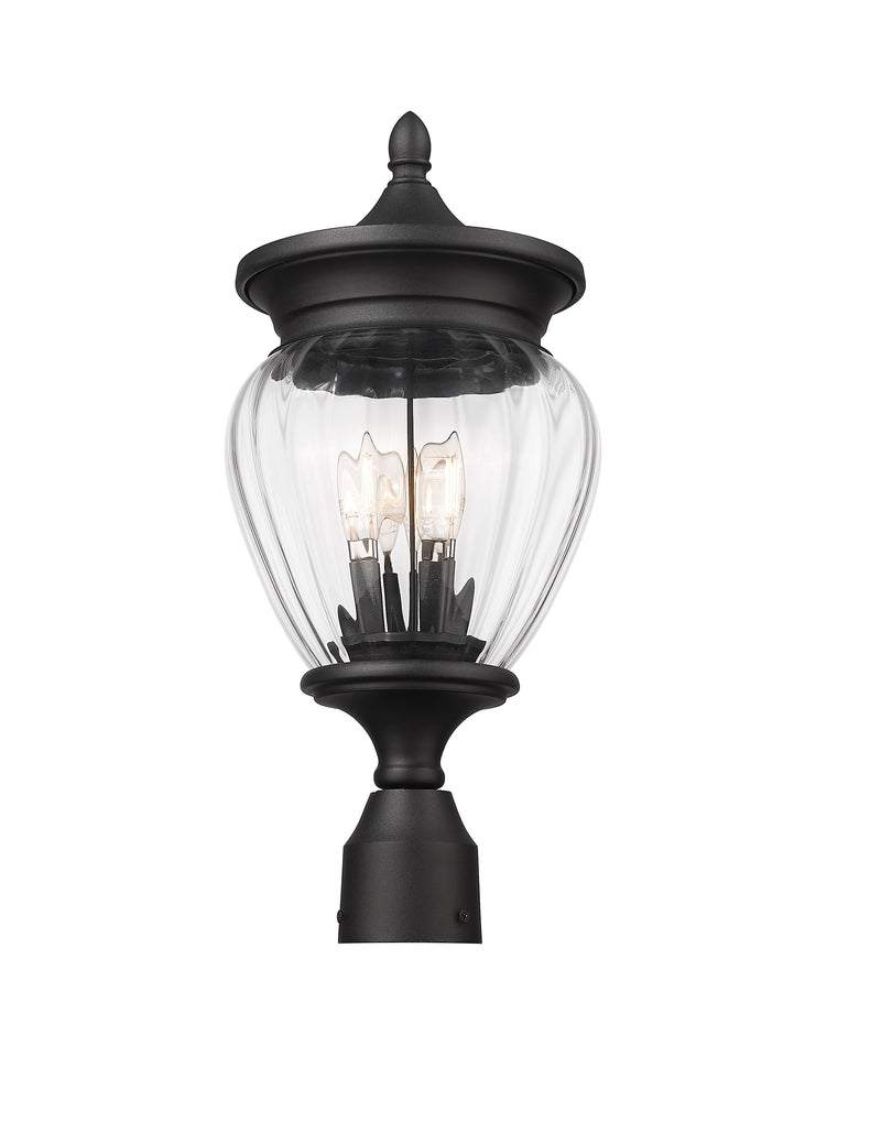 Davina 3 Light 9" Outdoor Post Mount Fixture in Black, Post Top Only