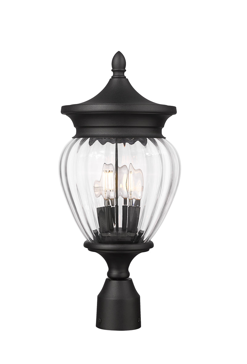 Davina 3 Light 9" Outdoor Post Mount Fixture in Black, Post Top Only